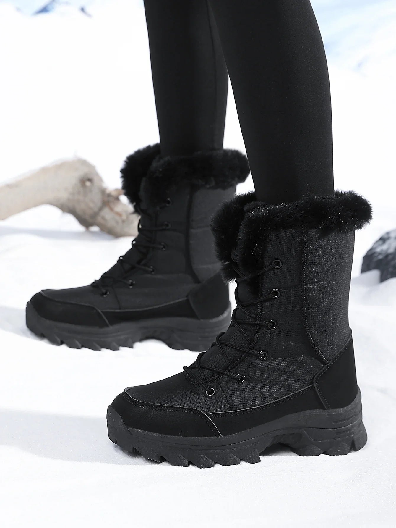Winter Snow Boots for Women, Waterproof, Non-Slip, Warm, Northeast-Style Large Cotton Shoes, Ski Boots, Fleece-Lined, Thickened, Wear-Resistant, High-Top Cotton Boots LadyShow.Store