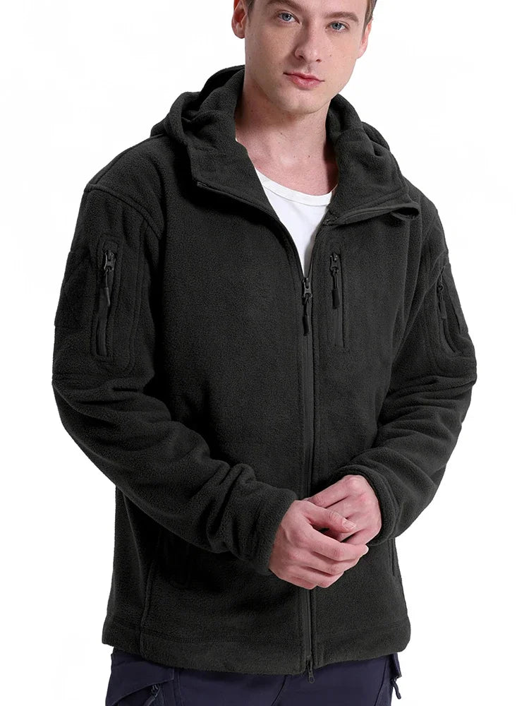 Men's Hunting Fleece Jacket Hiking Hunting Outdoor Fleece  Tactical Jacket Winter Warm Full Zip Military Hoodies Multi-Pockets Pi-Mart