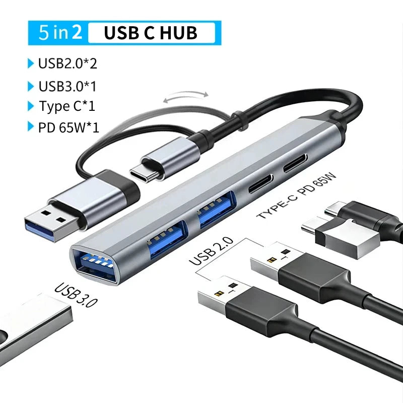 USB 3.0 Type C Adapter Docking Ststion USB 2.0 Port TF SD Card Reader Audio Output Multi-hub Splitter  for Macbook Pro Computer Pi-Mart