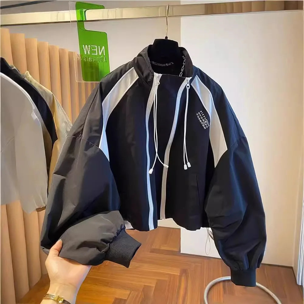 Zipper Design Niche Loose Casual Stand Collar Windbreaker Jacket Spring and Autumn Short Jacket Jacket Top Pi-Mart