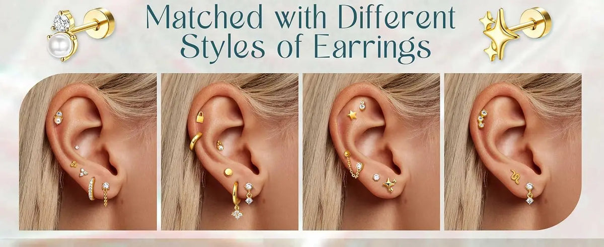 Bobisty 1pc Earrings Surgical Stainless Steel Earrings for Women Dainty Flat Back Earring Stud Hoop Cartilage for Sensitive Ears Pi-Mart