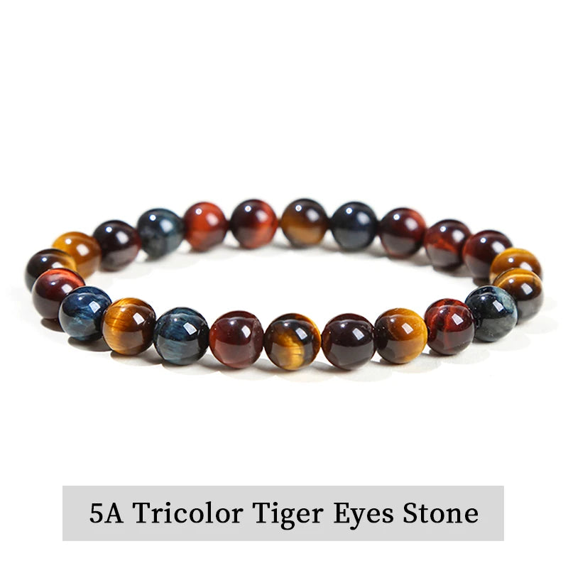 JD Natural Stone Beads Bracelet Amethyst Tiger Eye Crystal Quartz Agate Gem Beads Bangles Women Men Reiki Healling Jewelry Gift Pi-Mart