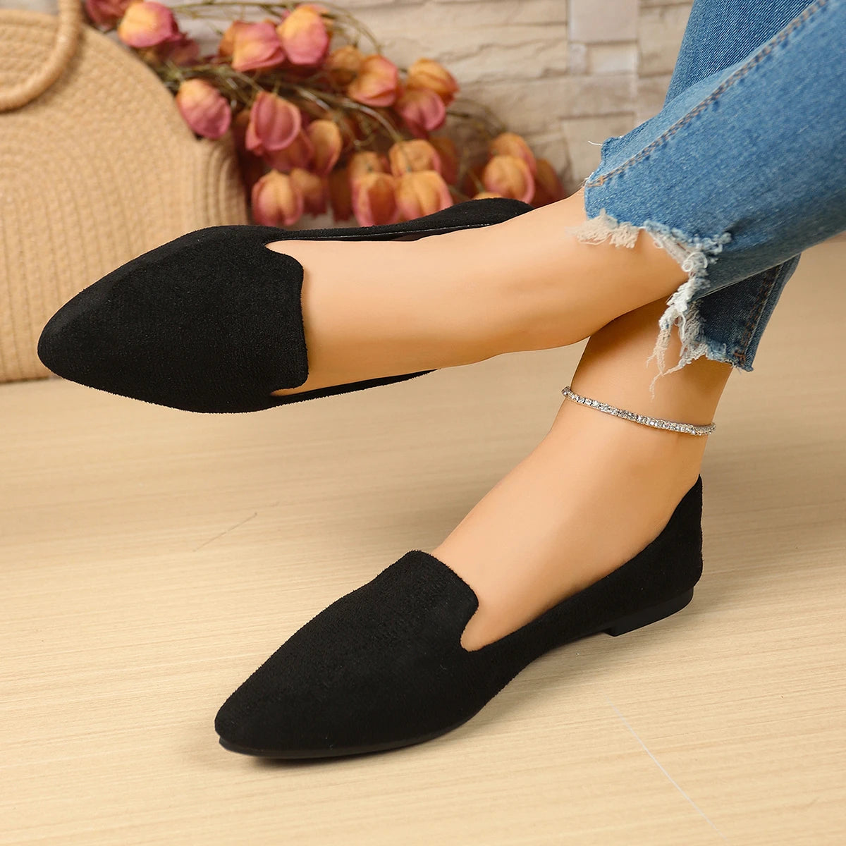 Women Flats Pointed Toe Solid Color Flats for Women Spring/autumn Casual Comfortable Leopard Brown Flat Heel Shoes Pi-Mart