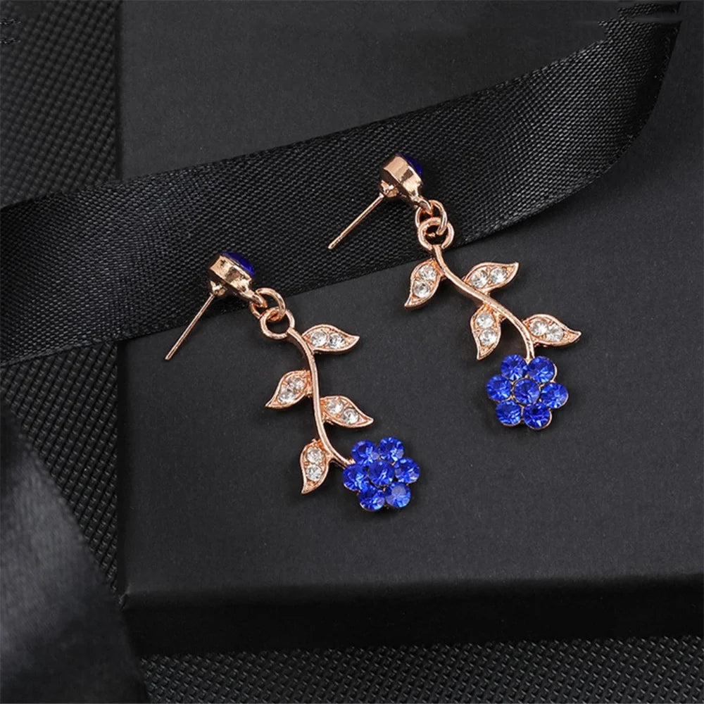Sweet Jewelry Set Exquisite Rhinestone Pendant Banquet Party Women Fashion Romantic Crystal Necklace Earring Accessory Set Pi-Mart