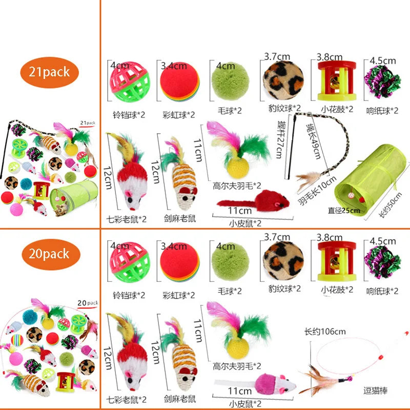 Kitten Toys Variety Pack-Pet Cat Toys Combination Set Cat Toy Funny Cat Stick Sisal Mouse Bell Ball Cat Supplies Pi-Mart