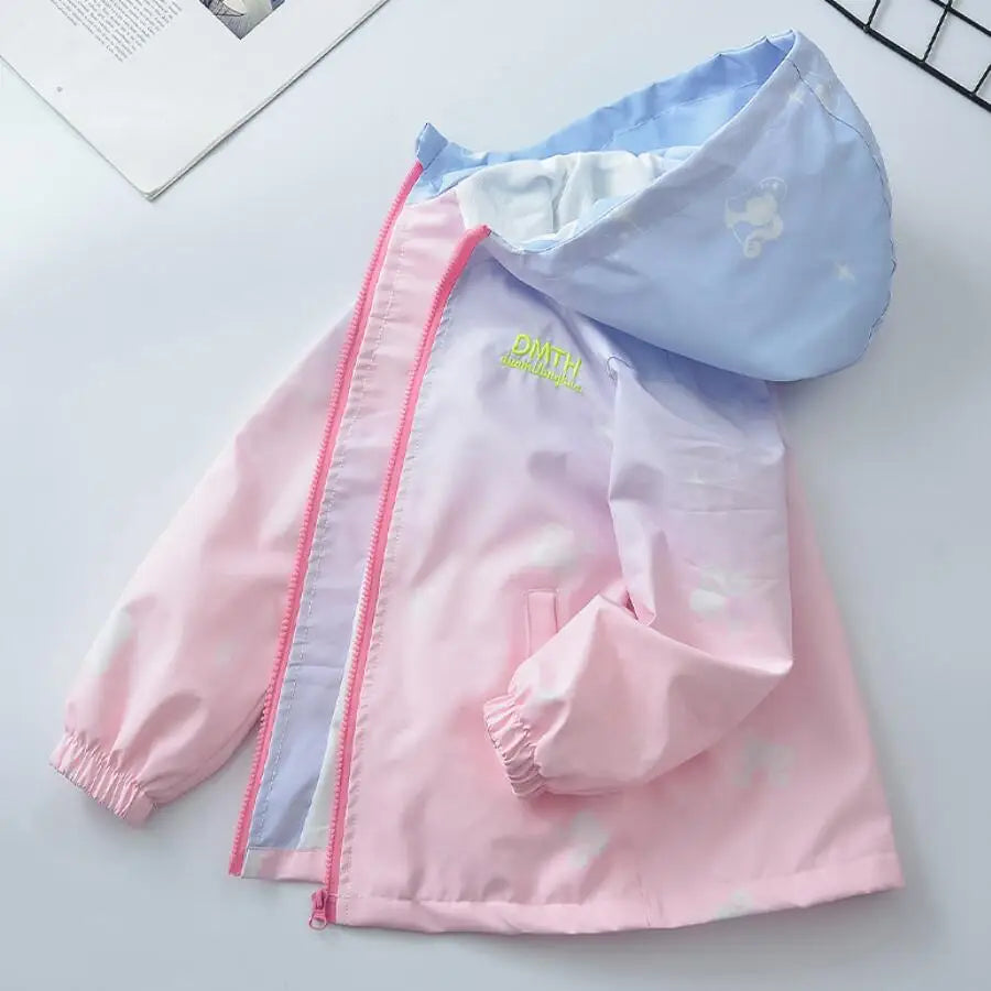 Korean Fashion Jacket For Girls Teenager Casual Gradient Hooded Coat Boys Blazer Spring Autumn Windproof Sweet Coats Windbreaker Pi-Mart