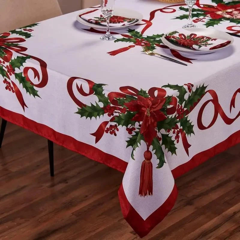 Christmas Rectangle Tablecloth, Poinsettia Design Tablecloth For New Year Party And Dinner Christmas Table Decor Tablecloth Pi-Mart