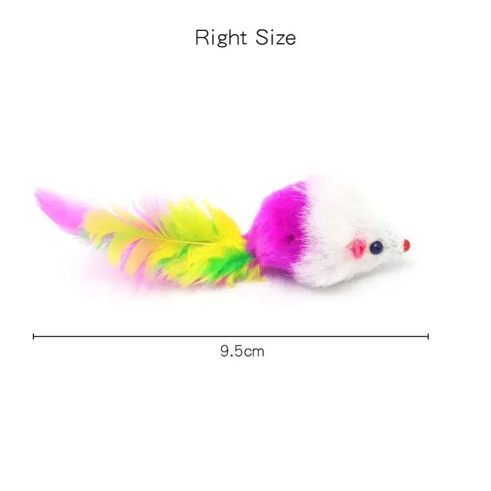 Interactive Cat Toy Realistic Mouse Shape with Rabbit Fur Feathers for Kitten Indoor Play Exercise Hunting Training Pi-Mart