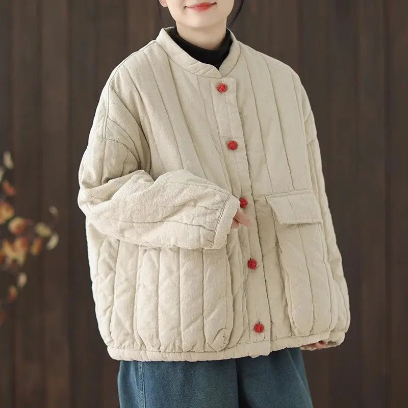 Cotton And Linen Women's Quilted Jacket 2026 New Spring Autumn Retro Chinese Style Short Thick Casual Padded Coat Top K2675 LadyShow.Store