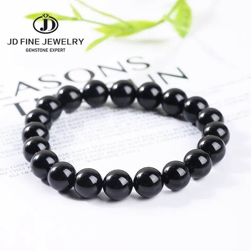 JD Natural Stone 7A Black Tourmaline Bead Bracelets Women Healing Crystals Chakra Yoga Meditation Jewelry Schorl Strand Bangles Pi-Mart