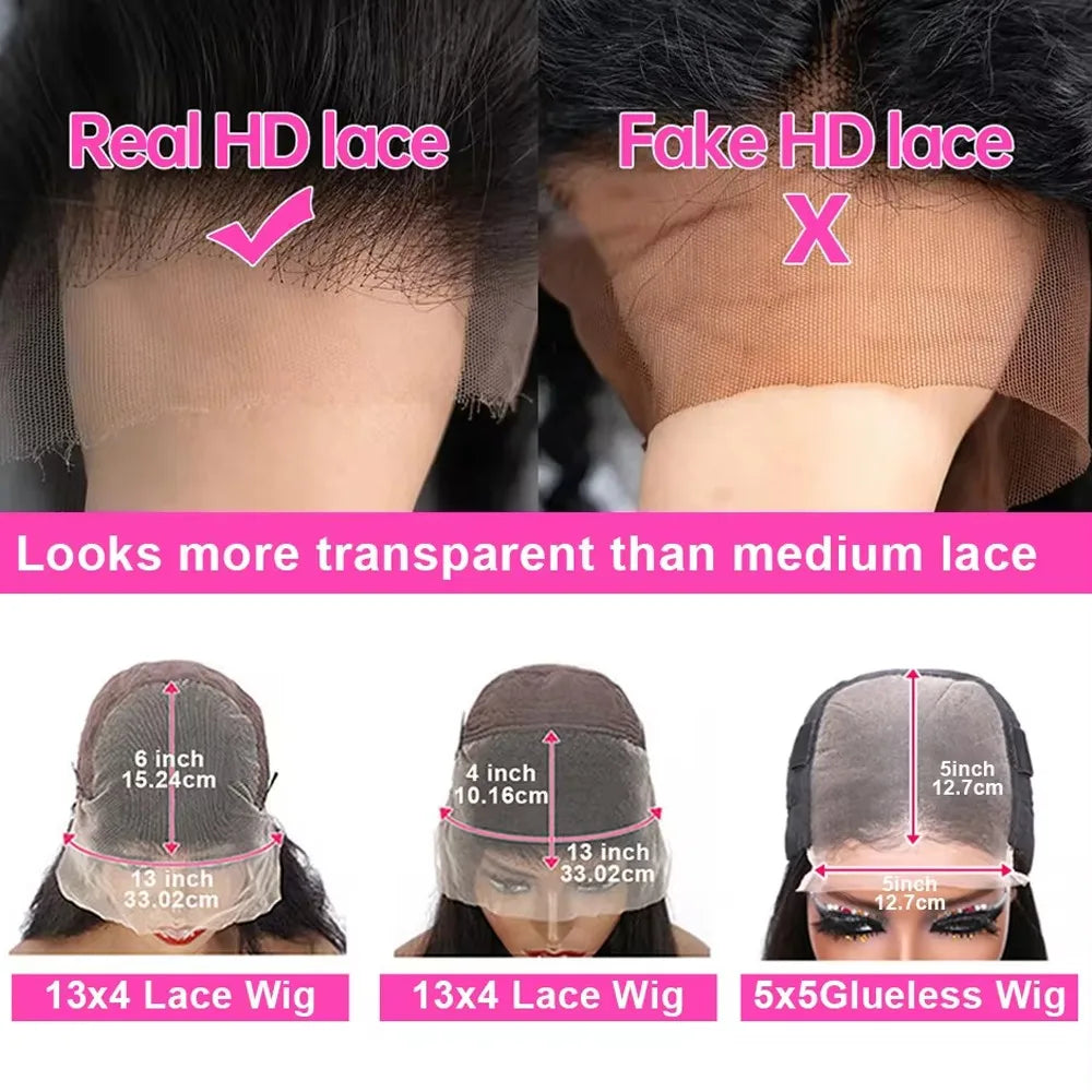 13x4 HD Transparent Lace Front Wigs For Women 34 Inch Body Wave Human Hair Wig 250% Density Pre Plucked Lace Frontal Wig LadyShow.Store