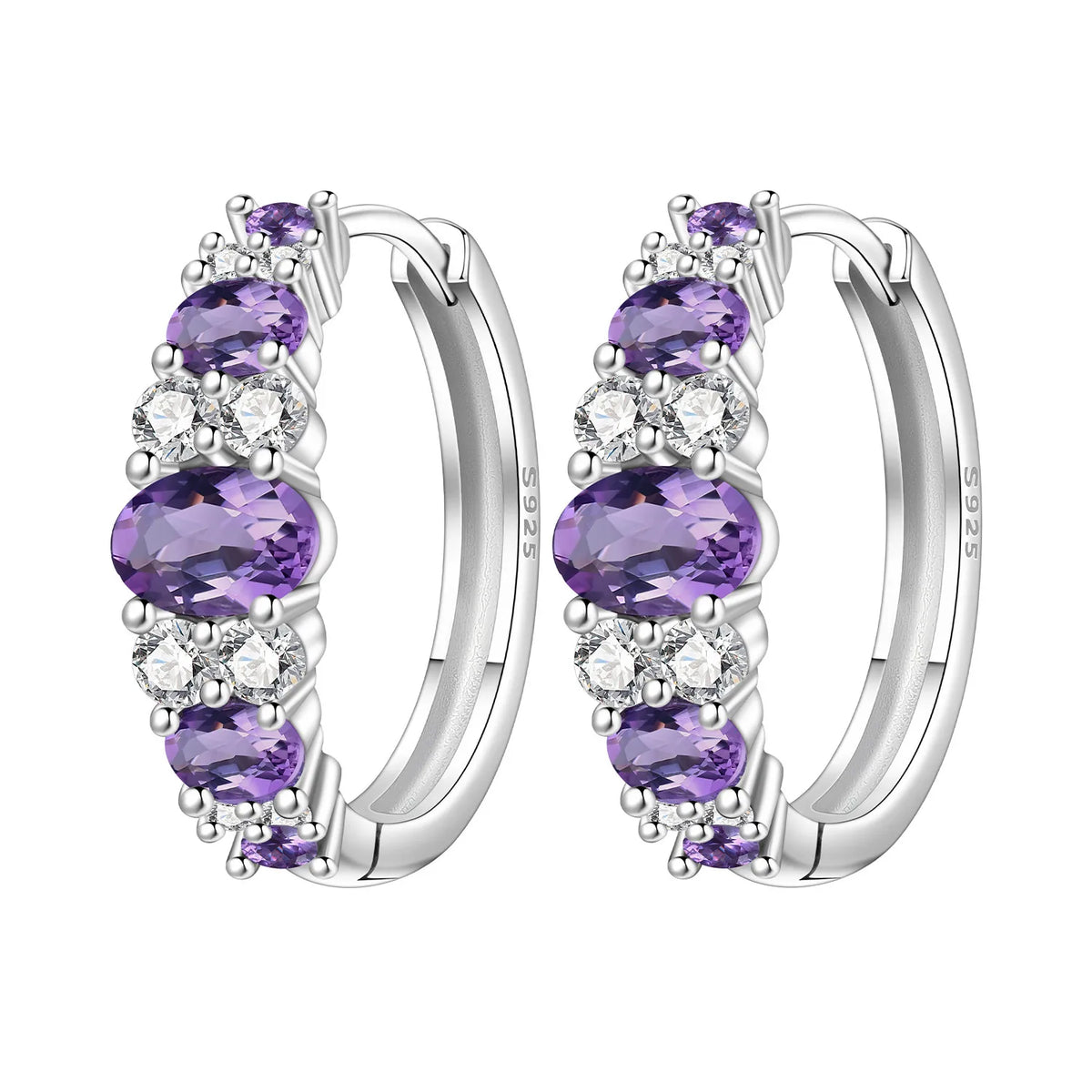 PANPOKI S925 Sterling Silver Purple Zircon Series Earrings Hoop Earrings For Women Jewelry Original Party Trendy Gifts Pi-Mart