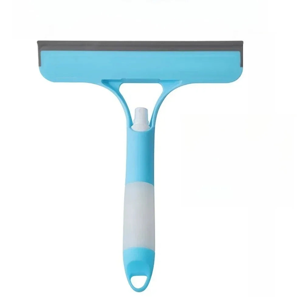 A household glass cleaning scraper that combines the functions of a watering can and a window scraper. Pi-Mart