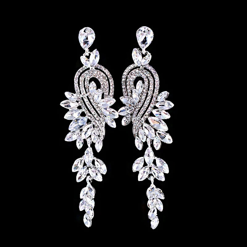 Shiny Crystal Zircon Long Stud Earrings for Women Geometric Hanging Drop Tassel Earring Fashion Party Vintage Pendant Jewelry Pi-Mart