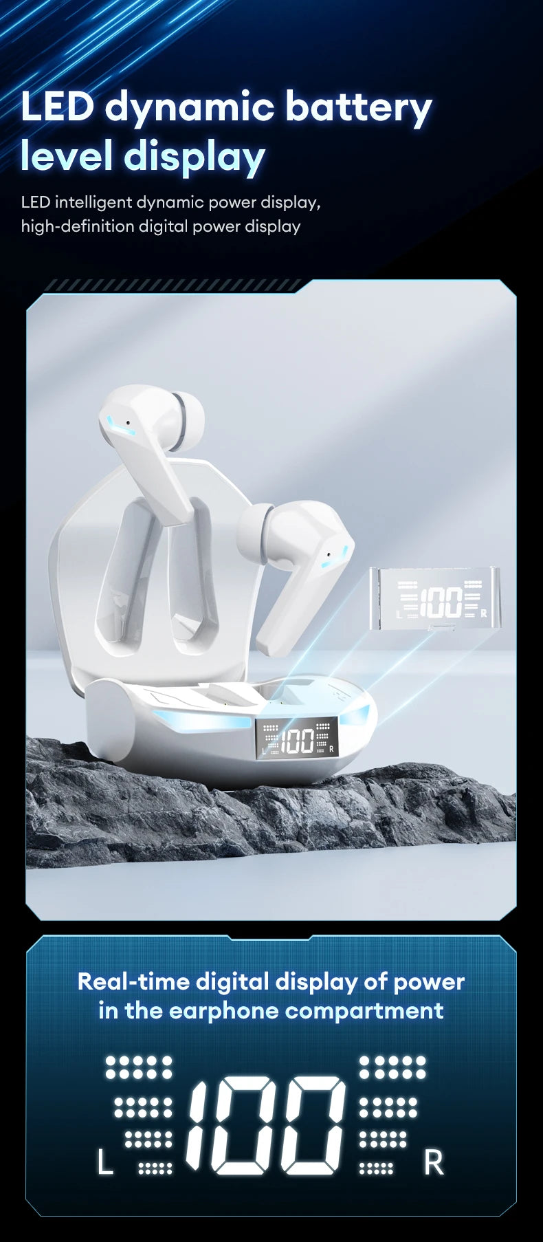 Choice Lenovo XT53 Earphone Wireless Bluetooth 5.4 Headphones Low Latency Gaming Headset Noise Reduction LED Display Earbuds New Pi-Mart