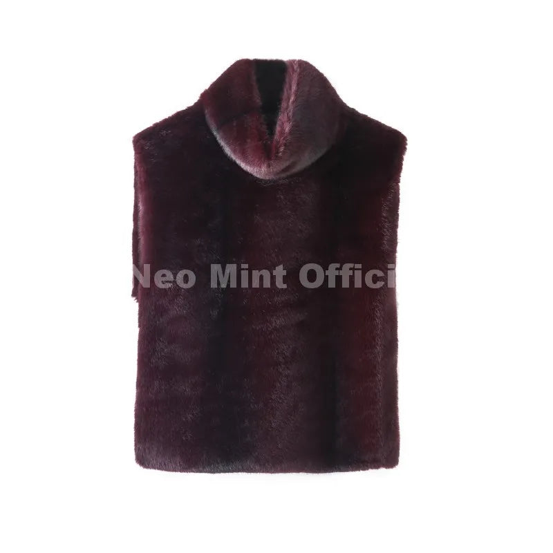 Neo Mint 2025 Brand Fashion Faux Fur Sable Vest Crop Top Autumn Winter Turtleneck Eco Mink Fur Tank Tops Sleeveless Jacket Coat LadyShow.Store