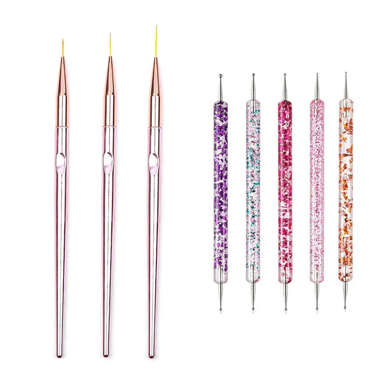5/20Pcs Nail Art Brush Design Tip Painting Drawing Carving Dotting Pen FlatFan Liner Acrylic Gel UV Polish Manicure Tools Tri Light Beauty