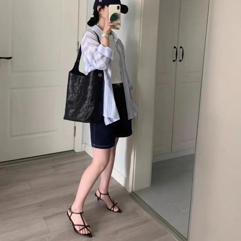 Women Sandal Summer New Fashion Narrow Band Ladies Gladiator Shoes Thin Low Heel Ankle Strap Dress Party Shoes Pi-Mart