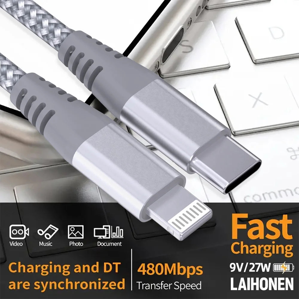 LAIHONEN 1 Pack MFi Certified USB C to Lightning Nylon Braided Fast Charging Cable 1M 2M 3M for iPhone 13 12 11 Pro Max Pi-Mart