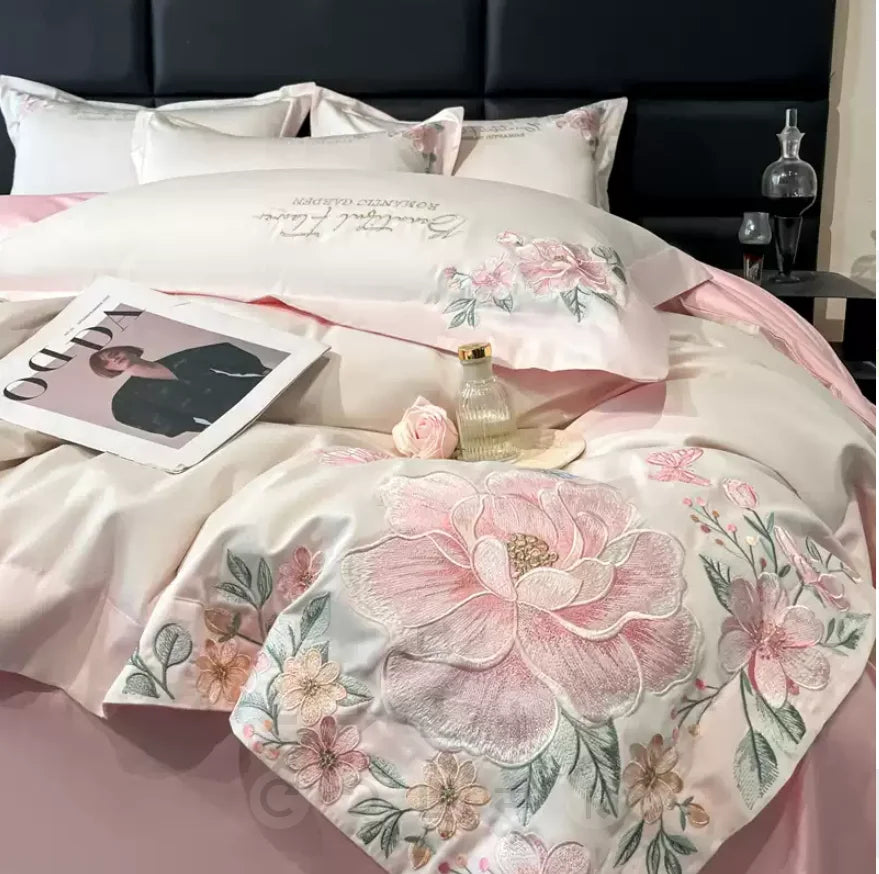 4pcs Light Luxury Style  120 Count Long Styl Cotton polyeste Embroidered Bedding Duvet Cover 200x230 220x240 Four Seasons Pi-Mart