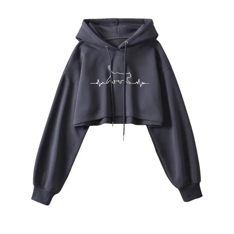 Sexy Short Hooded Sweatshirts Women Fashion Solid Color Long Sleeve Crop Tops Korean Streetwear Pullover Hoodies Female LadyShow.Store