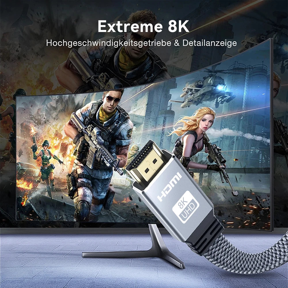 8K HDMI Flat Cable 48Gbps High Speed 8K60 4K120 144Hz Braided HDMI 2.1 Cord 3D eARC HDCP 2.2&2.3 Compatible with Roku TV/PS5 Pi-Mart