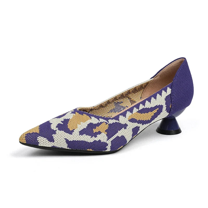 New Knitted Dress Shoes for Women Fashion Leopard Print Pointed Toe Shallow Designer Pumps Elegant Party Banquet Heels Ladies LadyShow.Store