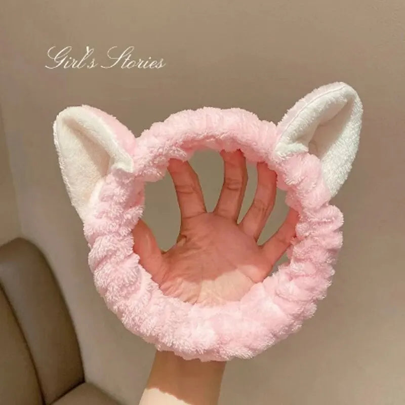 Hairband Cat Coral Plush Headband Cute Soft Hair Bow Headband Hairband Wash Face Makeup Headband Bandage Girl Accessories LadyShow.Store