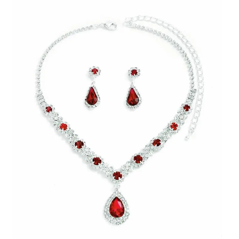 3 Pieces of Women's Crystal Droplet Necklace with Earrings Set for Wedding Evening Dress Accessories Pi-Mart