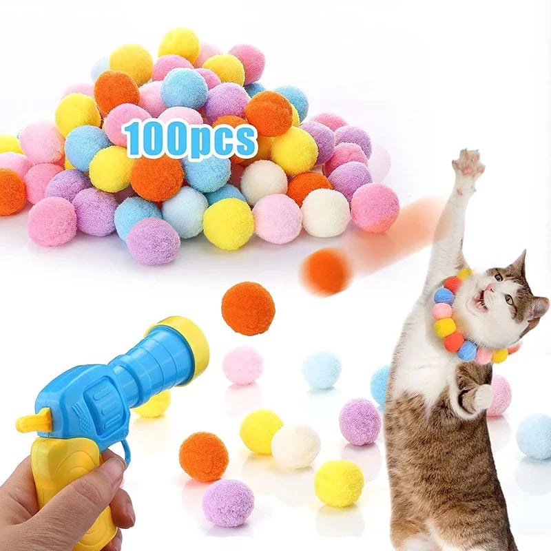 Cat Toys Interactive Launch Training Toy For Pet Kitten Creative Mini Shooting Gun Games Stretch Plush Ball Toys Pet Supplies Pi-Mart