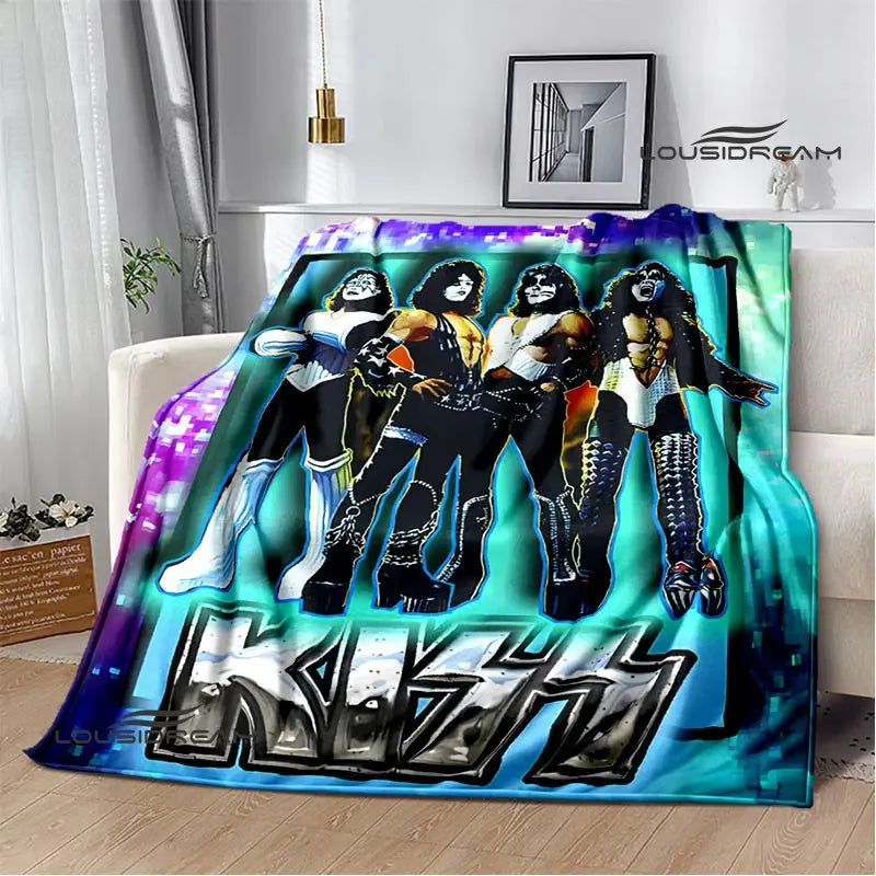 Kiss Band Printed Blanket picnic blanket Warm Blanket Flannel Home Travel Blanket throw blanket bed linings Birthday Gift Pi-Mart