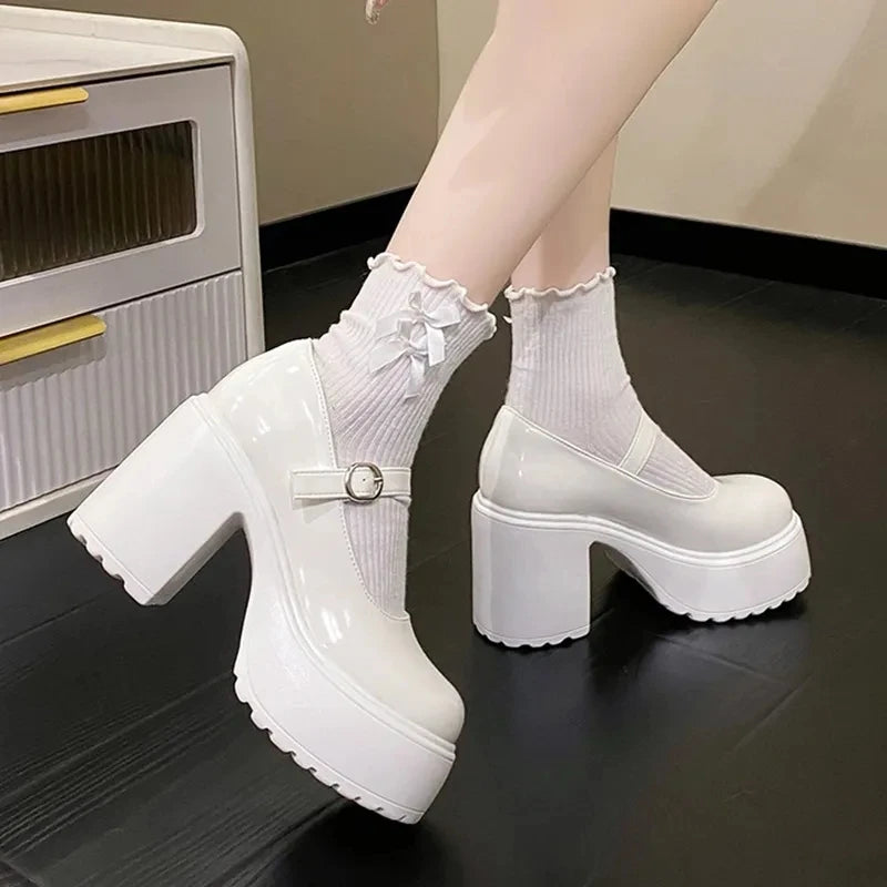 Black Super High Heels Mary Jane Shoes Women 2026 Goth Chunky Platform Pumps Woman Plus Size Ankle Buckle Party Lolita Shoes 42 Pi-Mart