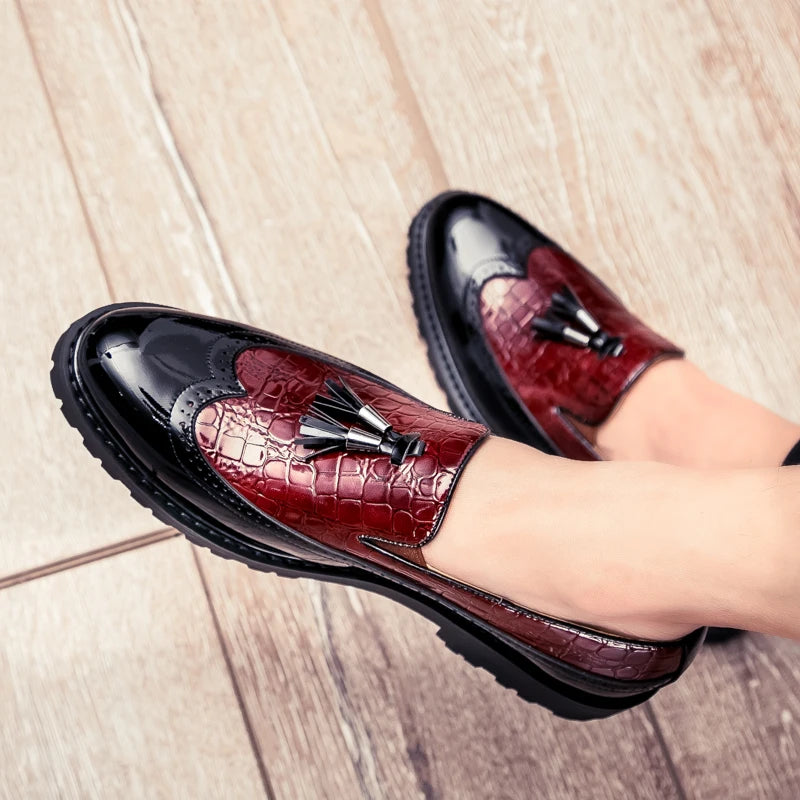 Men Loafers PU Splicing Tassel Decoration Low Heel Comfortable Classic Daily Business Men Shoes Pi-Mart