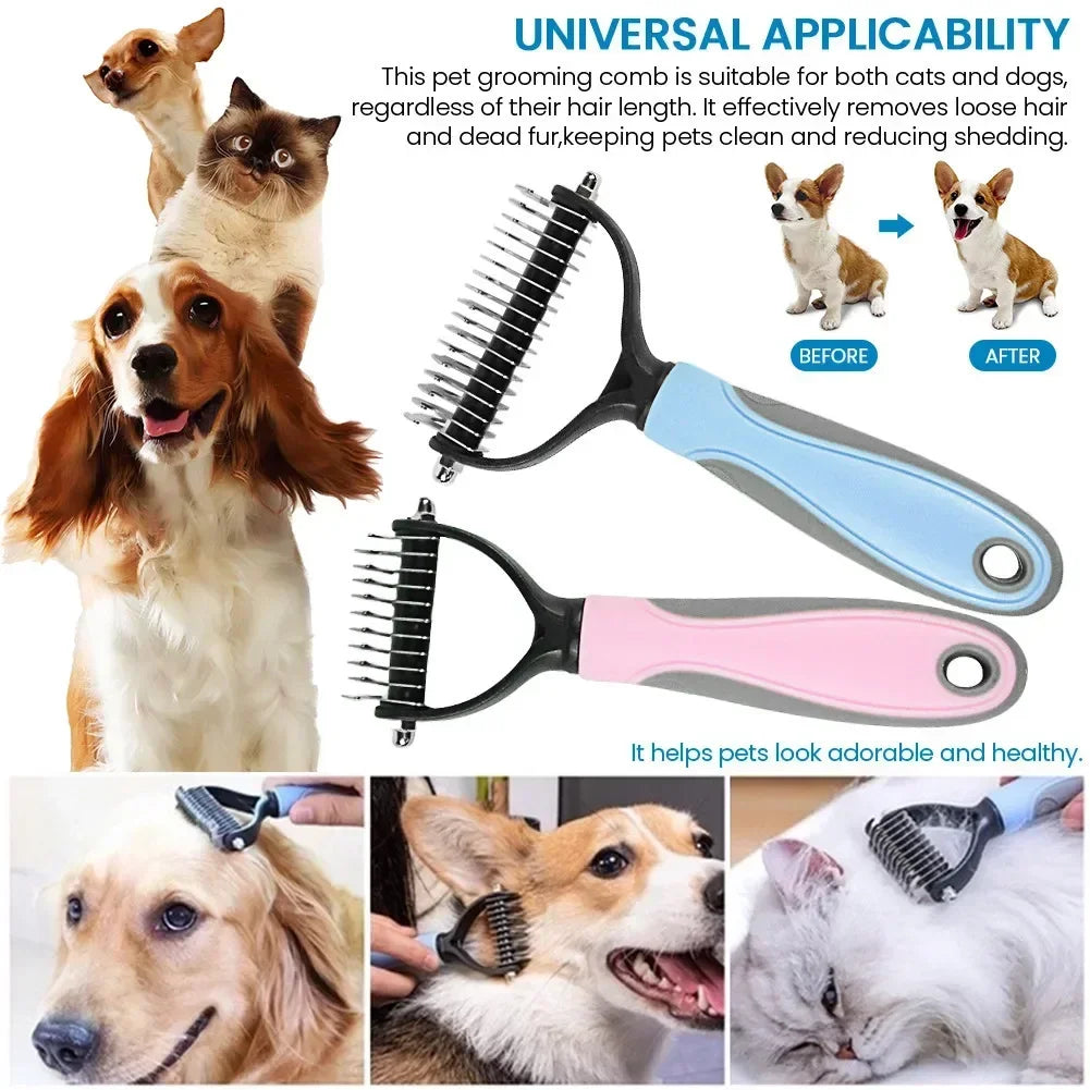 Double Sided Stainless Steel Pet Grooming Brush Dog Cat Hair Remover Comb Tangle Removal Pet Supplies Pi-Mart