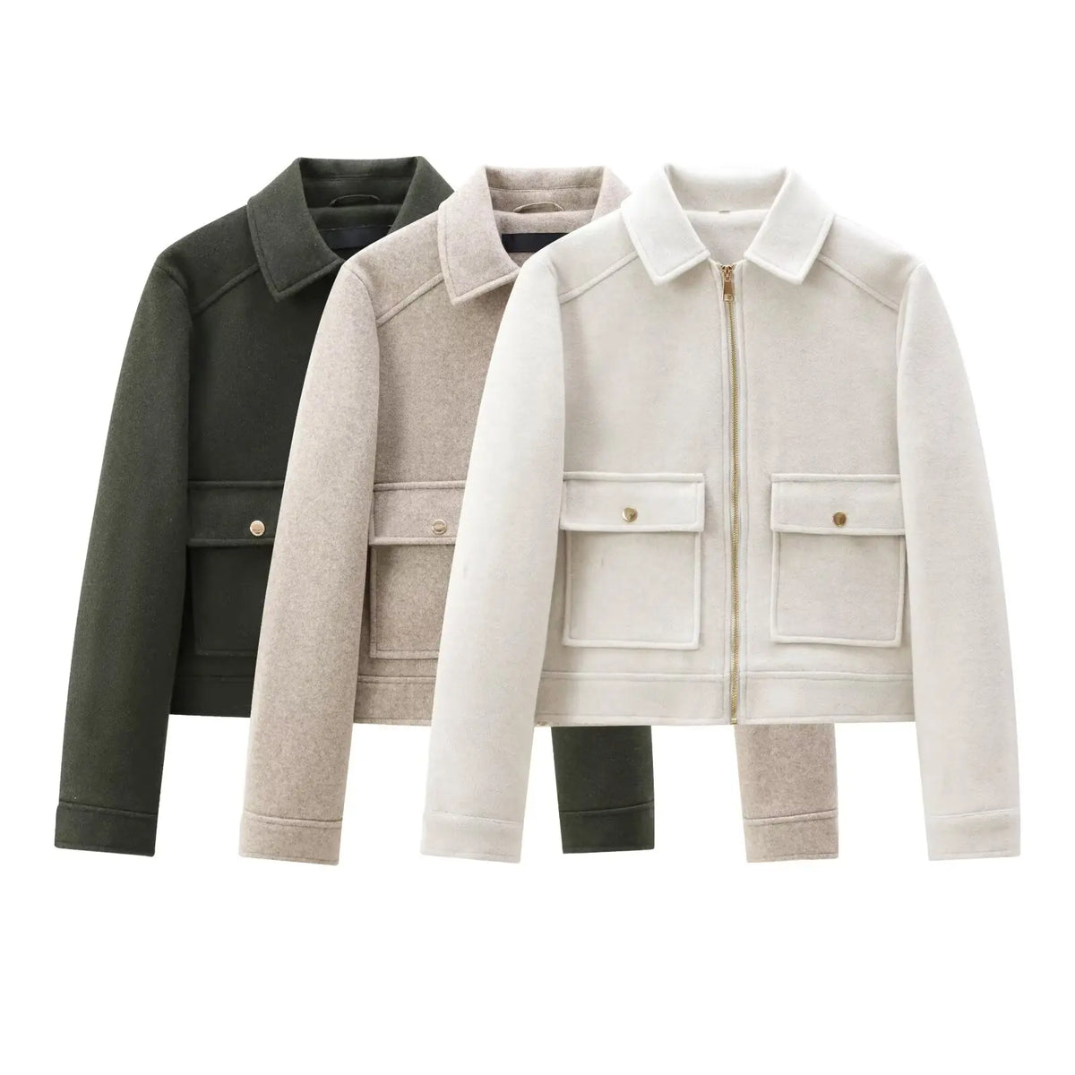 Women's Zipper Jacket Coat New Winter Long Sleeve Pocket Outerwear Coat Short Street Elegant Women's Jacket Pi-Mart
