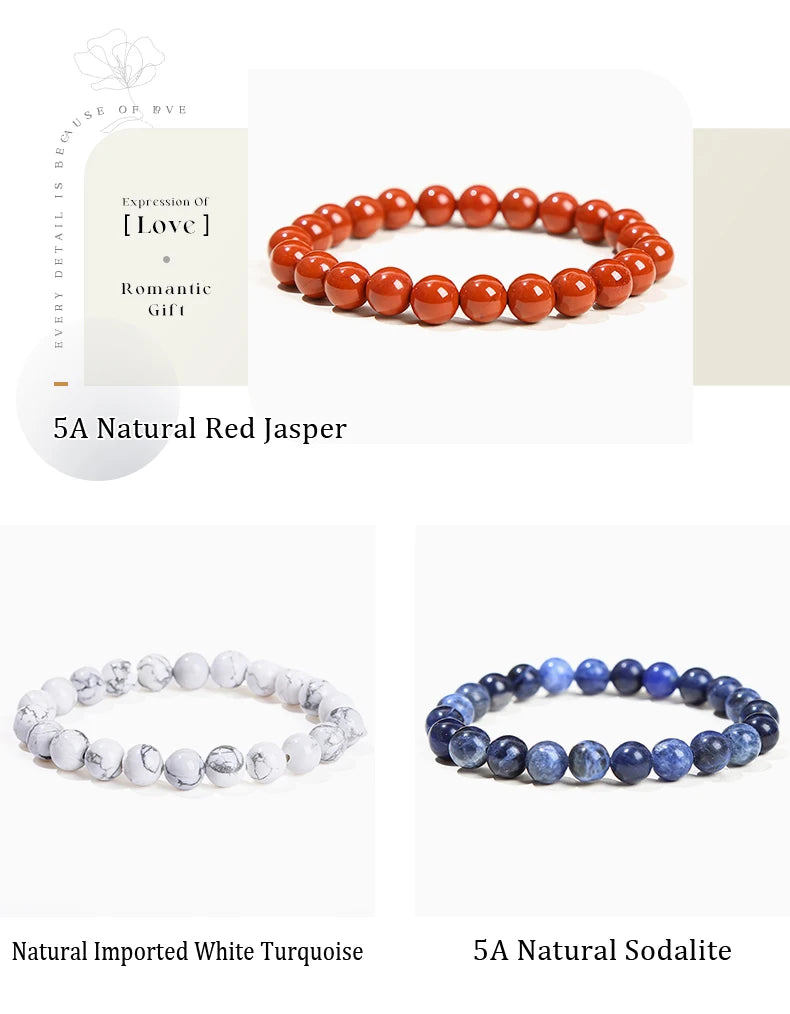 JD Natural Stone Beads Bracelet Amethyst Tiger Eye Crystal Quartz Agate Gem Beads Bangles Women Men Reiki Healling Jewelry Gift Pi-Mart