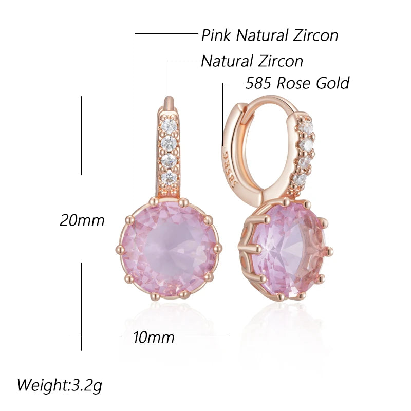 Kinel Hot Shiny Pink Natural Zircon Bride Drop Earrings for Women Fashion 585 Rose Gold Color High Quality Daily Fine Jewelry Pi-Mart