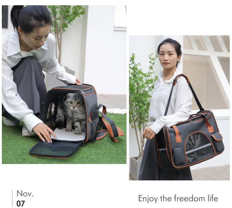 Dog Pet Carrier Bag Anti-Collapse Design Multiple Storage Pockets Cat Travel Handbag for Medium Cats, Puppy, Rabbits and Other S Pi-Mart