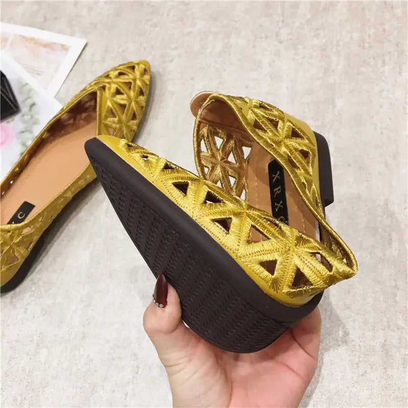 Flat Shoes Women 2026 Summer Pointy Joker Hollow Leisure Commuter Flat Spring Elegant Women's Shoes Breathable Hole Shoes Pi-Mart