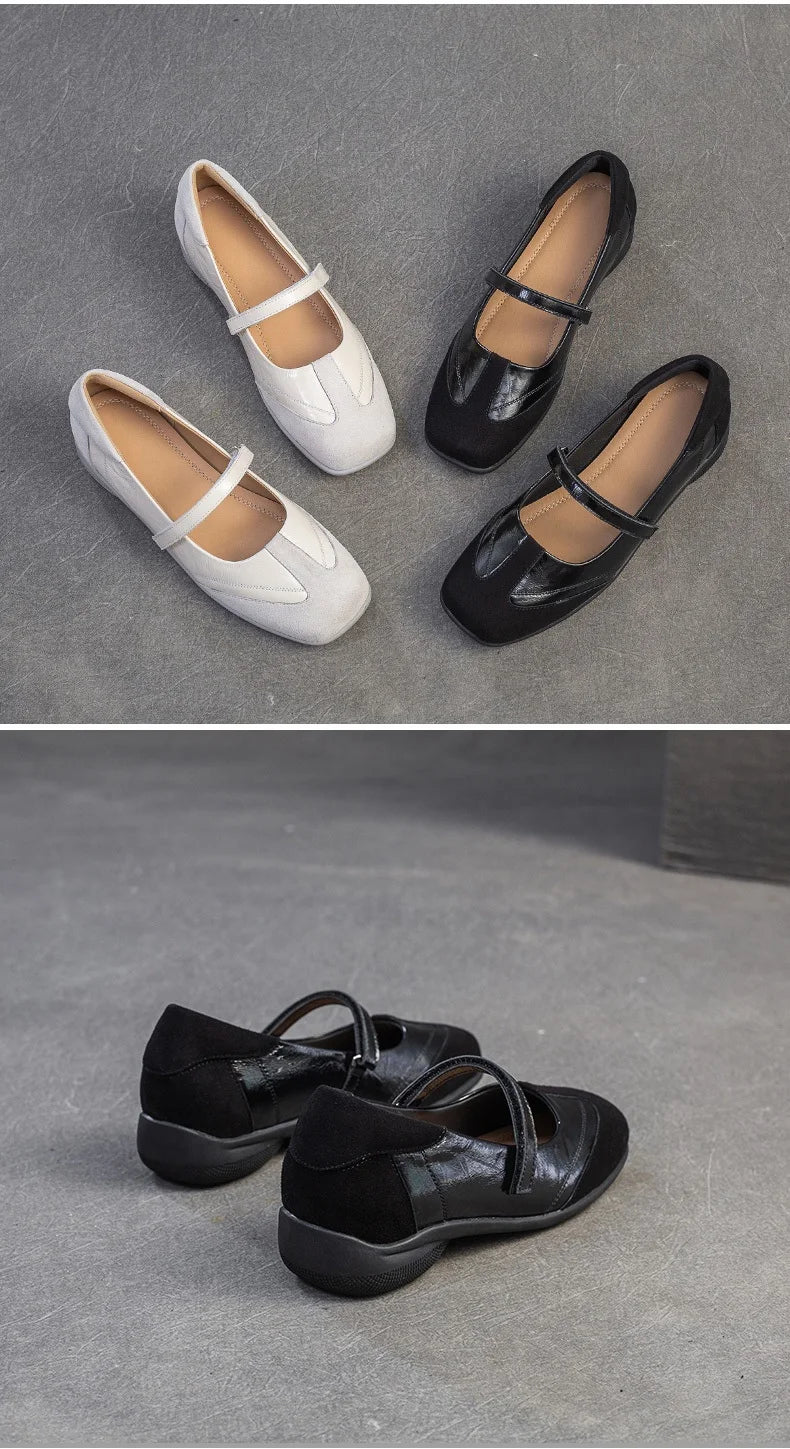 DRKANOL 2026 Women Genuine Leather Flat Shoes Summer Shallow Sheepskin Hook And Loop Casual Loafers Ladies Low Heel Single Shoes Pi-Mart