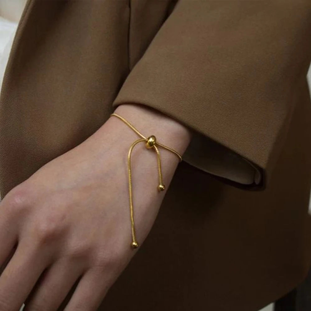 Korean Adjustable Stainless Steel Bracelet for Women Girl Men High Quality Design Gold Color Snake Chain Jewelry Wholesale Pi-Mart