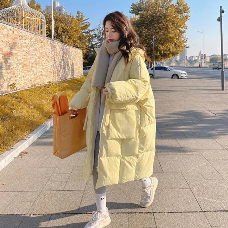 2024 New Korean Women's Jacket Winter Parkas Loose Hooded Cotton Padded Female Long Down Jacket Thicken Oversize Puffer Coats LadyShow.Store