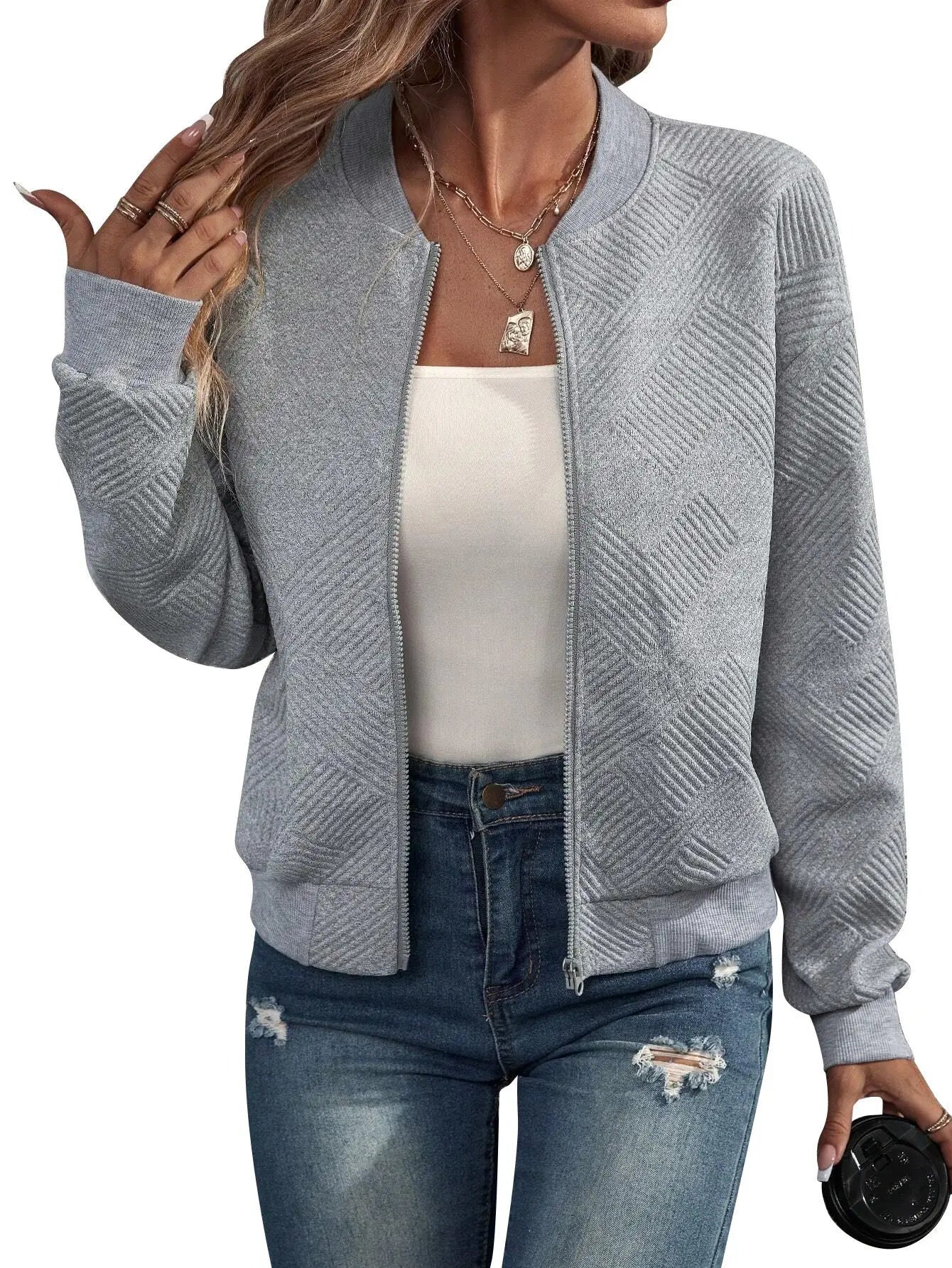 Solid Color Zipper Jacket  Baseball Jersey Collar  Casual  Fashionable  Luxury  Durable  Simple  Fall Winter  New  2024 LadyShow.Store