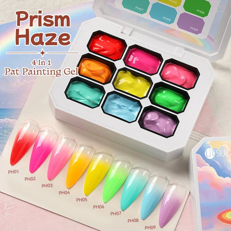 UR SUGAR 9 Colors Gradient Painting Gel Nail Art Gradient Color DIY Design Gel 4 In 1 Used For Gradient Nail Stamping Pattern Tri Light Beauty