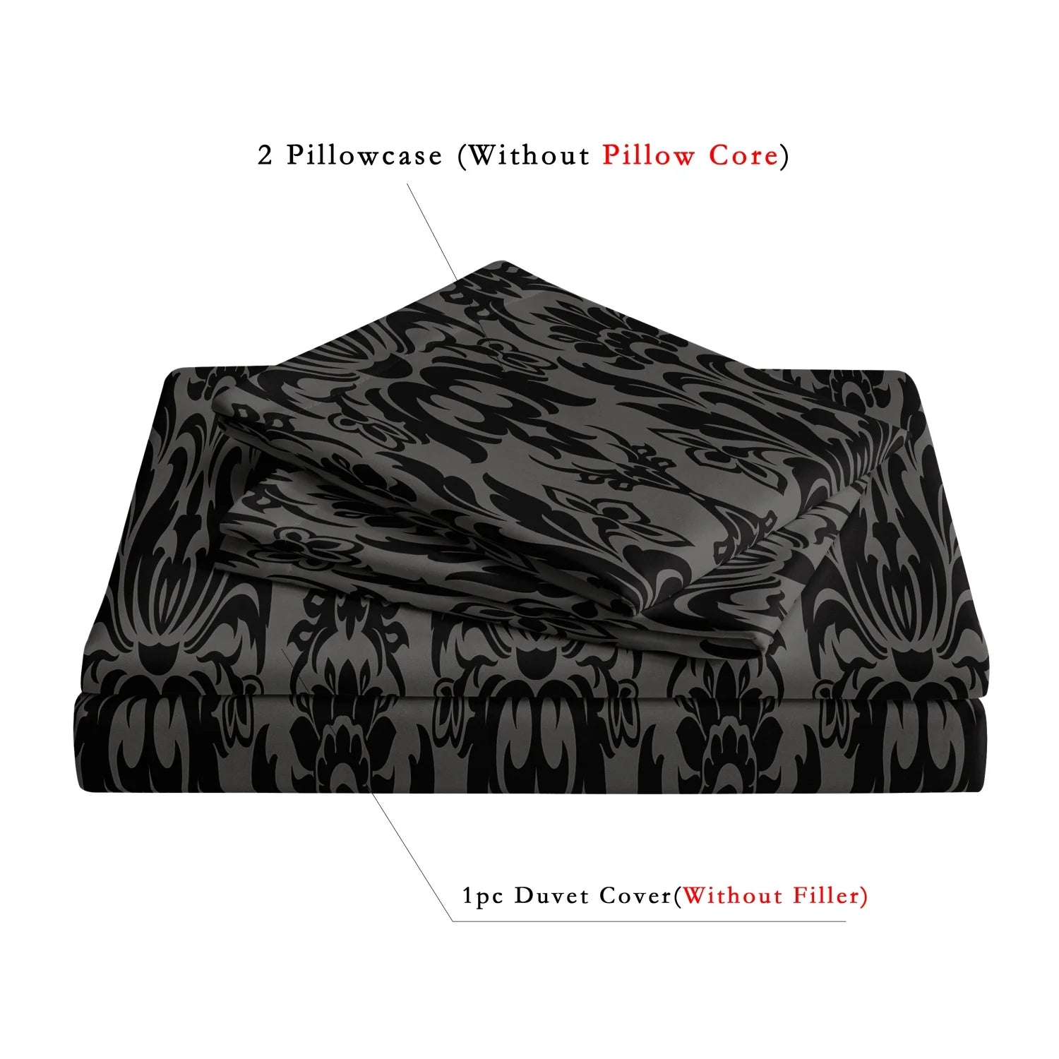 3Pcs Black Grey Textured Print Duvet Cover Bedding Set Included 1 Duvet Cover & 2 Pillowcases For Bedroom Guest Room Dorm Decor Pi-Mart