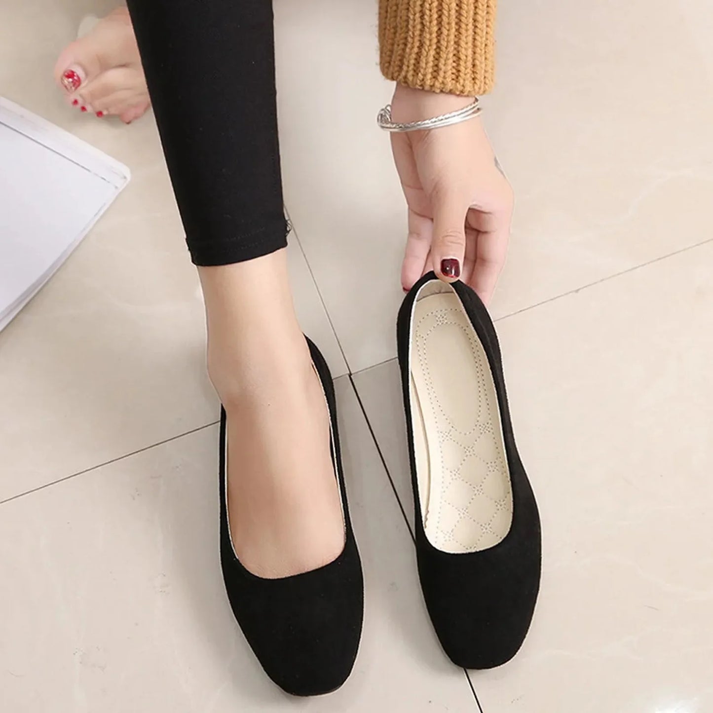 Women Suede Loafers Flat Heel Shallow Female Shoes Spring Summer Square Toe Basic Concise Women Pumps Size 36-43 LadyShow.Store