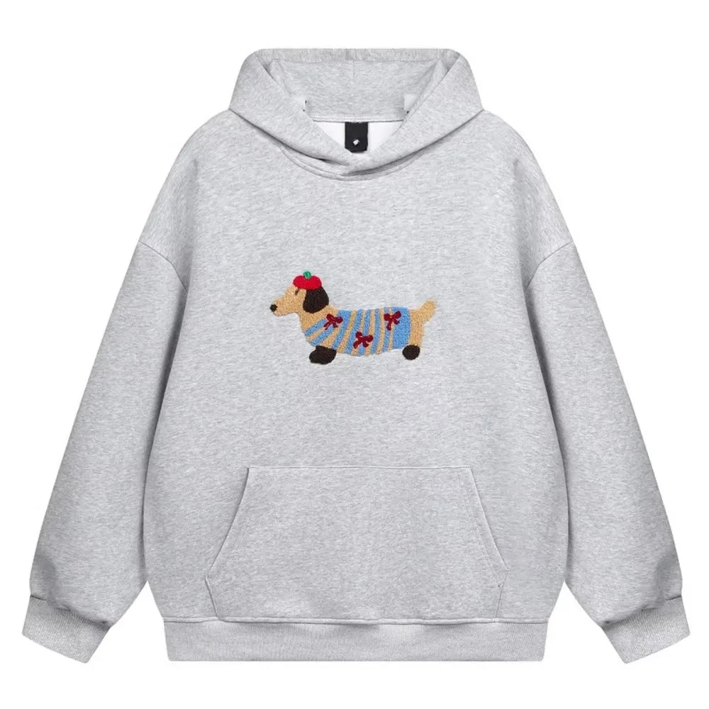 Unisex Hooded Sweatshirt Chinese Style Printed Loose Fit Couple Top Autumn Winter Casual Streetwear Minimalist Pullover Pi-Mart