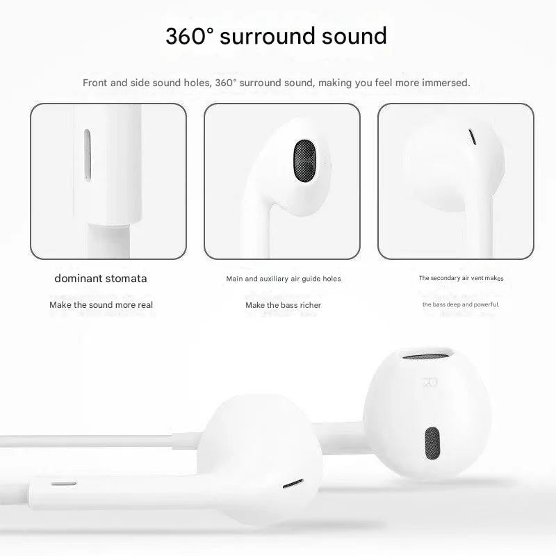 Original In-Ear Headphones For Apple iPad iPhone 15 17 14 13 12 11 16 Pro Max Plus Type C Wired Earphones Laptops Tablet Earbuds LadyShow.Store