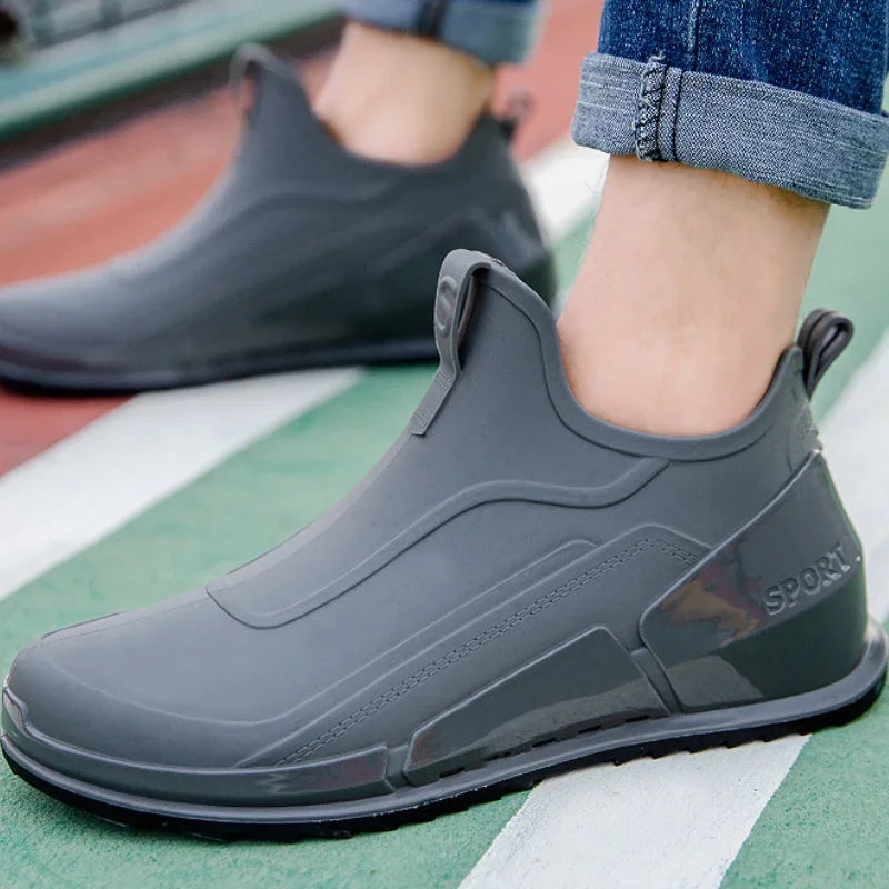 Men's Rain Boots Ankle Waterproof Shoes Men Casual Fishing Work Shoes Slip on Non-slip Rain Shoes Womens Kitchen Rubber Shoes Pi-Mart