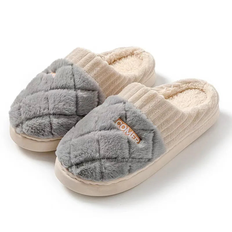Women's Casual Home Slippers Soft Bottom Plush Slippers Anti-slip Thermal Slippers Indoor Winter Men's Fashion Casual Flats Slip LadyShow.Store